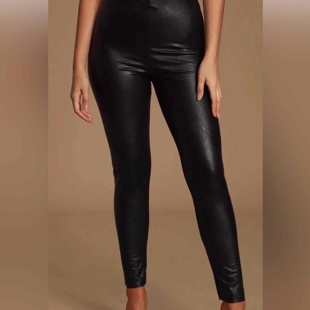 High-Waist Black Faux Leather Leggings - Women